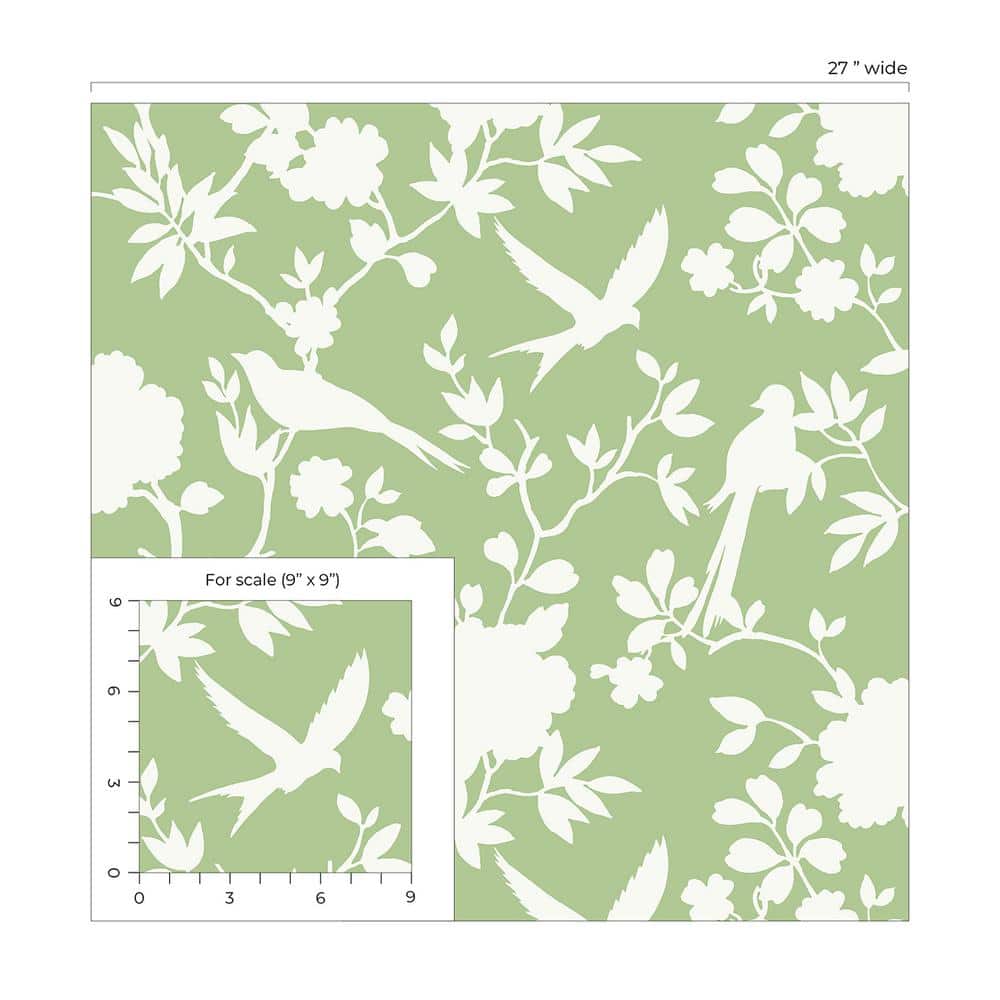 Seacrest Green Kauai Bird Toile Vinyl Wallpaper Roll