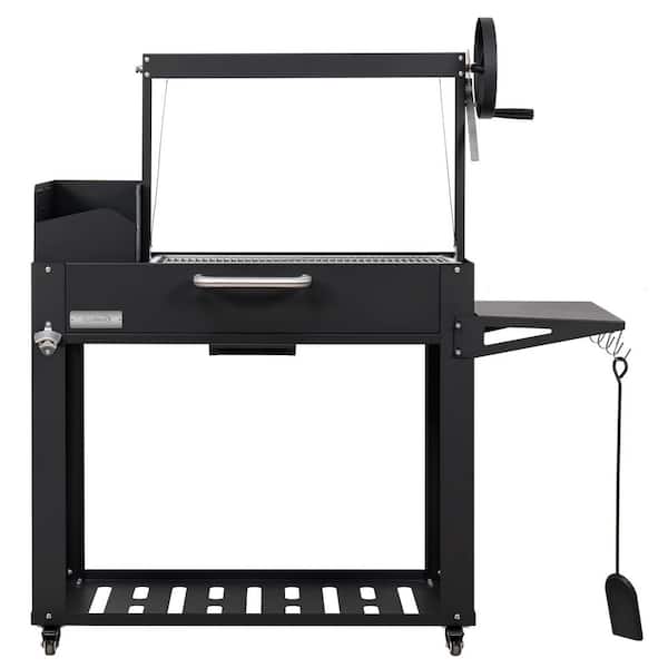 54 in. Argentine Charcoal Grill, Adjustable Grate Outdoor BBQ, in Black