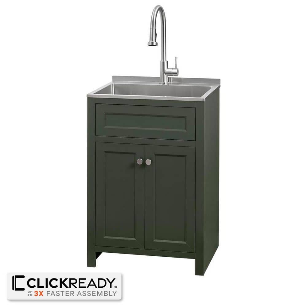 24 in. W Drop-In Laundry Sink with Faucet and Ready to Assemble Cabinet with CLICKREADY Technology in Green price history on PriceWatchPro