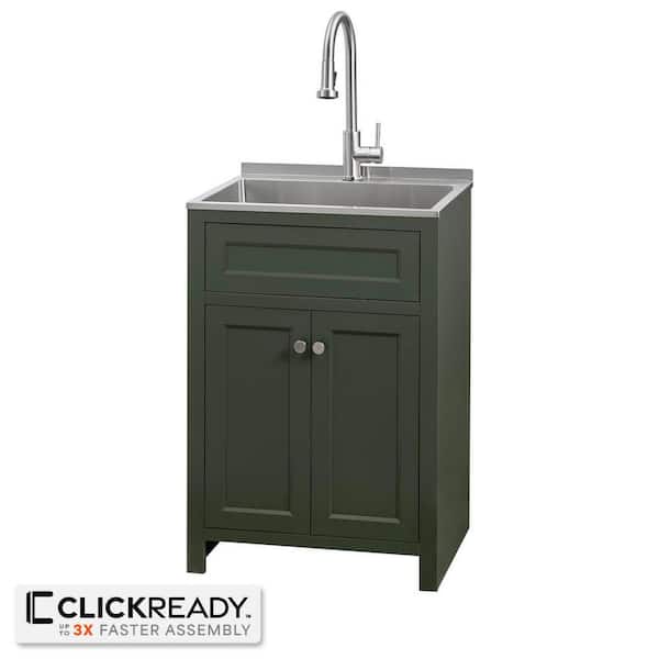24 in. W Drop-In Laundry Sink with Faucet and Ready to Assemble Cabinet with CLICKREADY Technology in Green