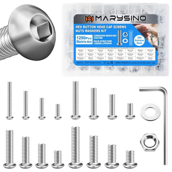 1290-Piece 304 Stainless Steel Machine Screw Nut and Washer Kit
