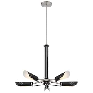 Turbine 5-Light Brushed Nickel and Black Chandelier with Steel Shades