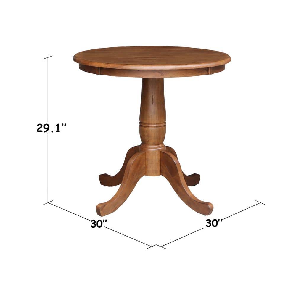 30" Round Distressed Oak Solid Wood Pedestal Dining Table