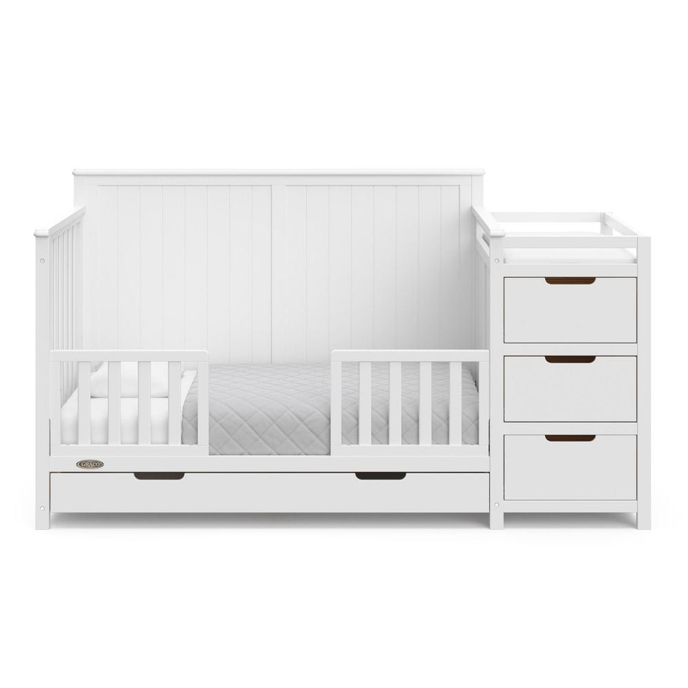 White 5-in-1 Convertible Crib and Changer with Drawer