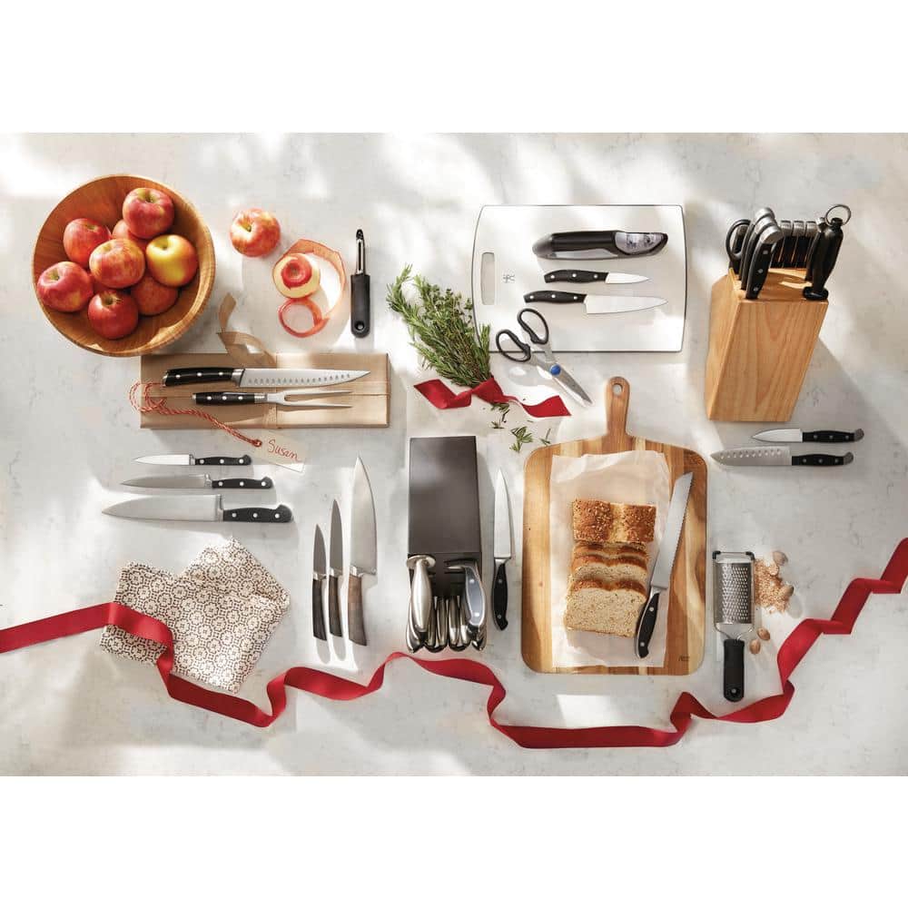 HENCKELS Statement 15-Piece Kitchen Knife Set with Block, Chef Knife, Steak Knife set, Kitchen Knife Sharpener, Light Brown, Stainless Steel