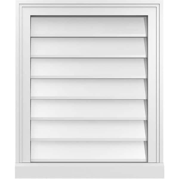 Ekena Millwork 20 in. x 24 in. Vertical Surface Mount PVC Gable Vent: Decorative with Brickmould Sill Frame