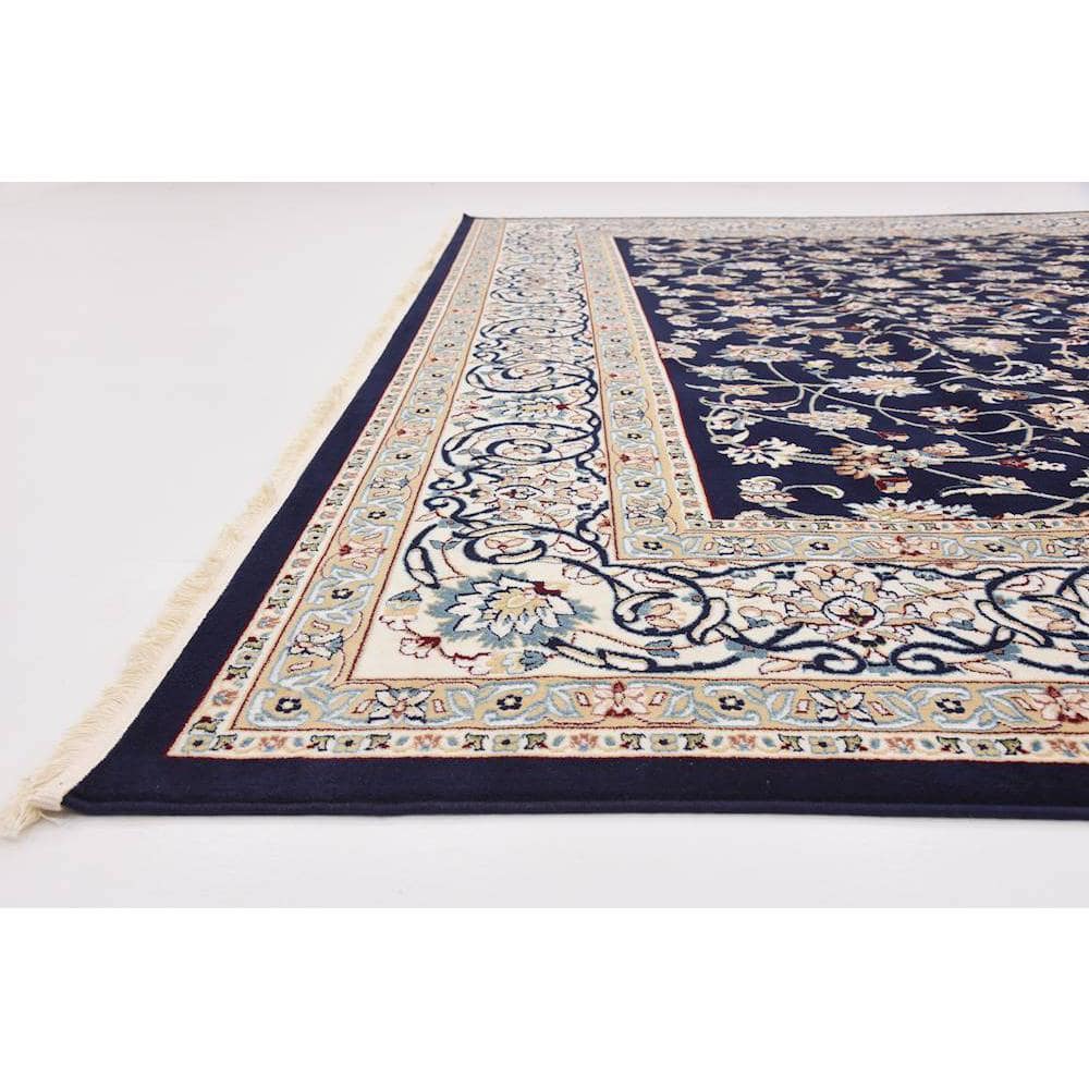 Navy Blue and Beige Synthetic Traditional Rectangular Area Rug