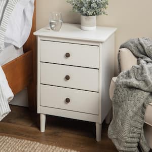 Classic Mid Century Modern 3-Drawer White Solid Wood Nightstand 25 in. x 19 in. x 15 in