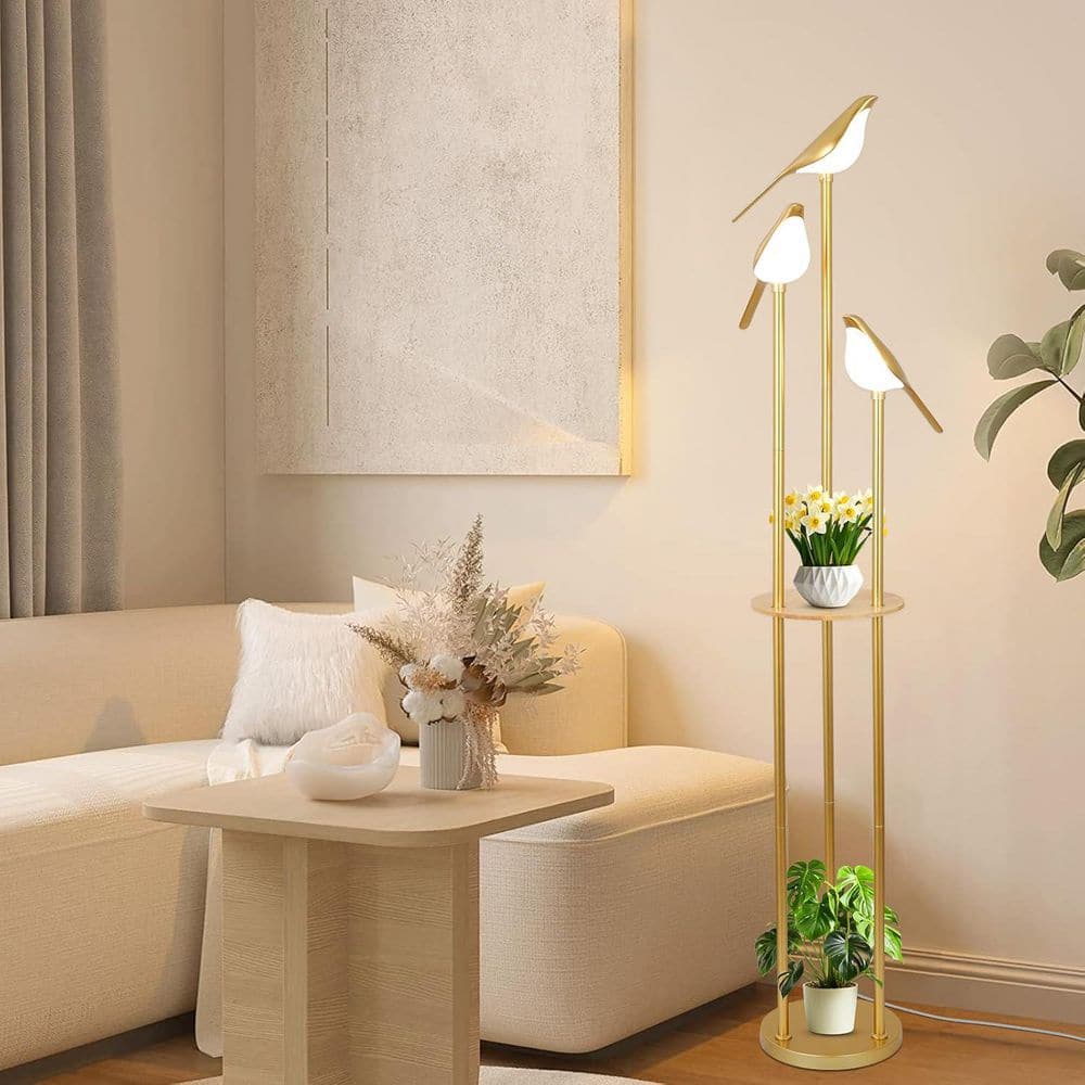 Emeritpro 65 in. Modern Gold Standard Floor Lamp with Storage Shel