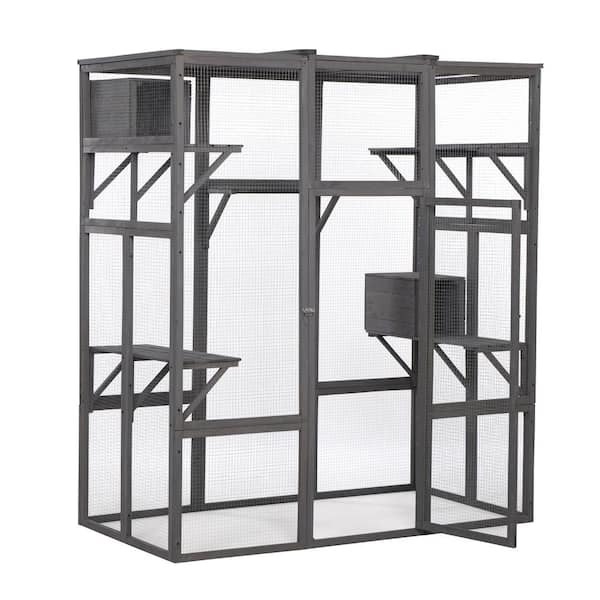 Unbranded Large Cat Cage Wooden Enclosure with Solar Flat Roof Platforms Sisal Rope Pedals Hammock Door Pet Playpen Cat Cage