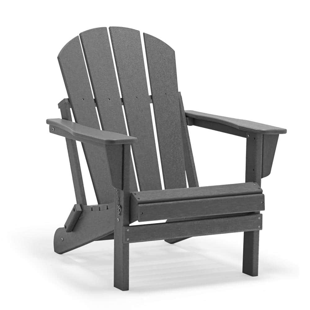 Polydun Slate Gray Folding Plastic Outdoor Adirondack Chair PLNF001899 The Home Depot