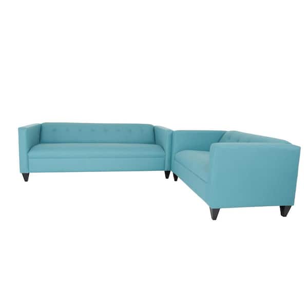 HomeRoots Amelia 80 in. Rolled Arm Polyester Rectangle Sofa in Teal Blue