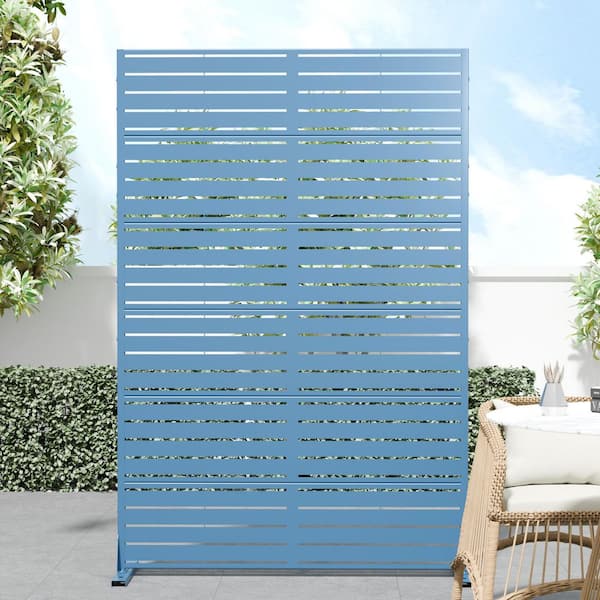 72 in. x 47 in. Outdoor Blue Metal Privacy Screen Garden Fence in Louver Pattern