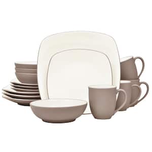 Colorwave Clay 16-Piece Square (Tan) Stoneware Dinnerware Set, Service For 4