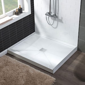 36 in. L x 36 in. W Alcove Solid Surface Shower Pan Base with Center Drain in White with Chrome Cover