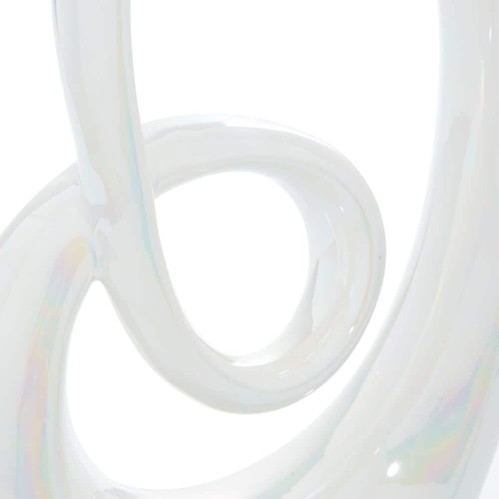 21" White Ceramic Swirl Abstract Sculpture with Black Base
