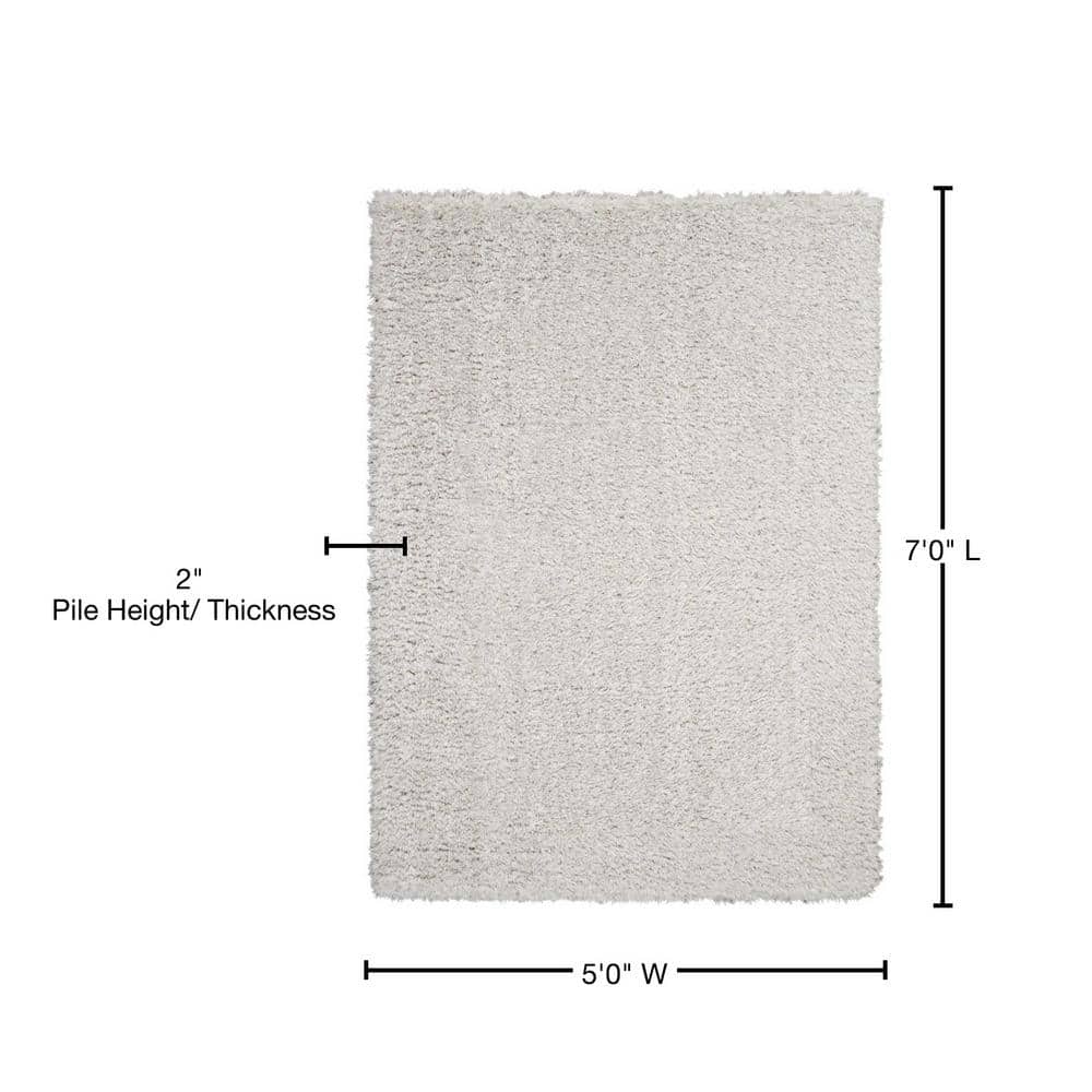 Light Grey 5' x 7' Hand-Knotted Shag Area Rug