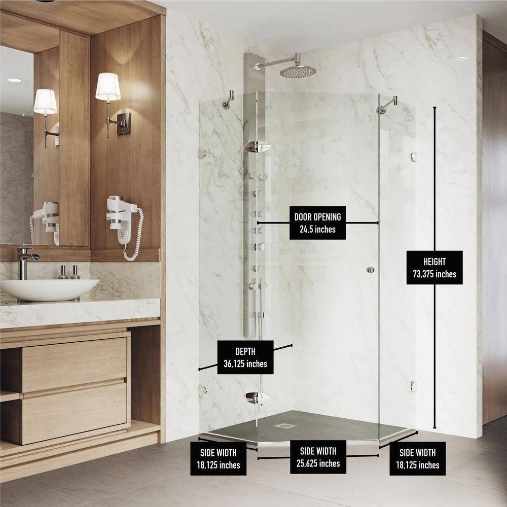 Verona 42" Frameless Neo-Angle Shower Enclosure with Clear Glass