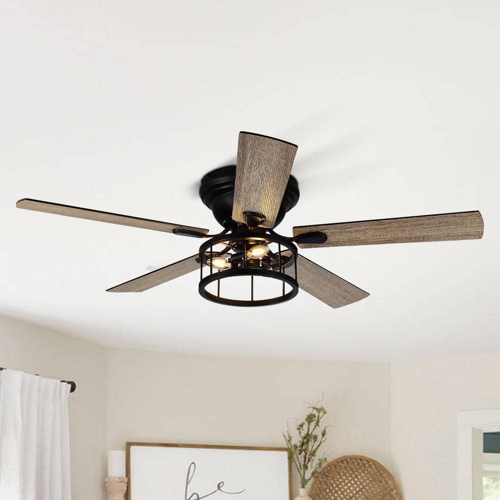 52" Black Industrial Ceiling Fan with Crystal Light Kit and Remote