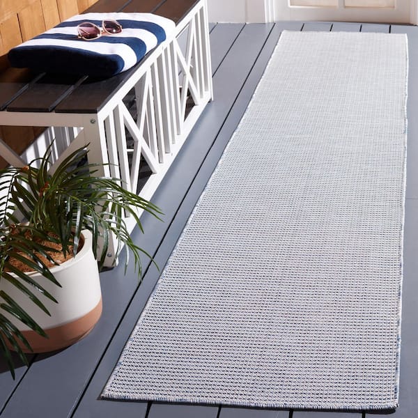 Martha Stewart 2 ft. x 9 ft. Navy Marle Crosshatch Runner Rug