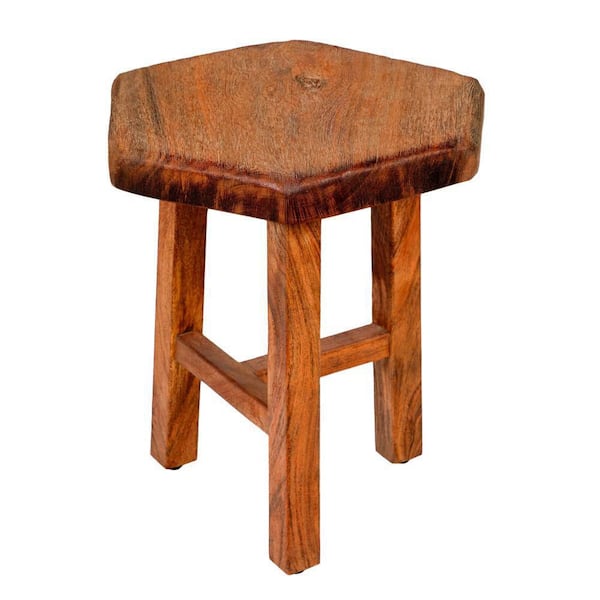 THE URBAN PORT 15 in. Warm Brown Hexagon Acacia Wood Side Table with Live Edge Top