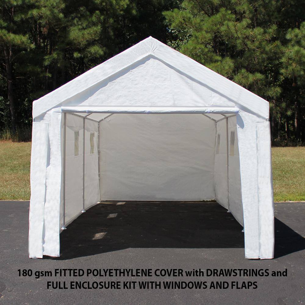 King Canopy 10ft x 20ft White Steel Frame Enclosed Carport