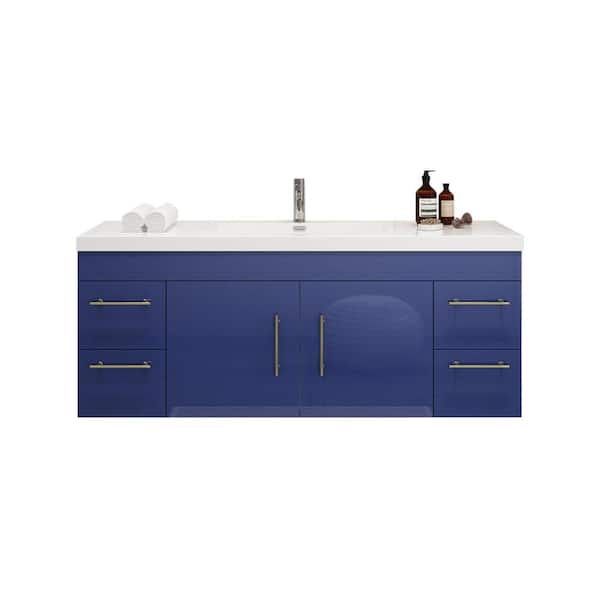 Moreno Bath Elsa 59.06 in. W x 19.50 in. D x 22.05 in. H Bathroom Vanity in High Gloss Night Blue with White Acrylic Top