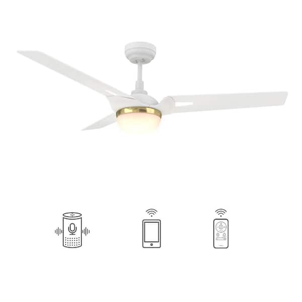 CARRO Clifden 52 in. Dimmable LED Indoor/Outdoor White Smart Ceiling Fan with Light and Remote, Works with Alexa/Google Home