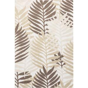 Molly Textured Tropical Leaves Beige 4 ft. x 6 ft. Indoor/Outdoor Area Rug