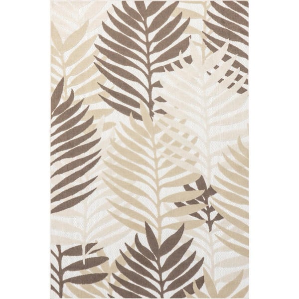 nuLOOM Hanni Leaves Indoor/Outdoor Machine Washable Green 5 ft. x 8 ft. Coastal Area Rug