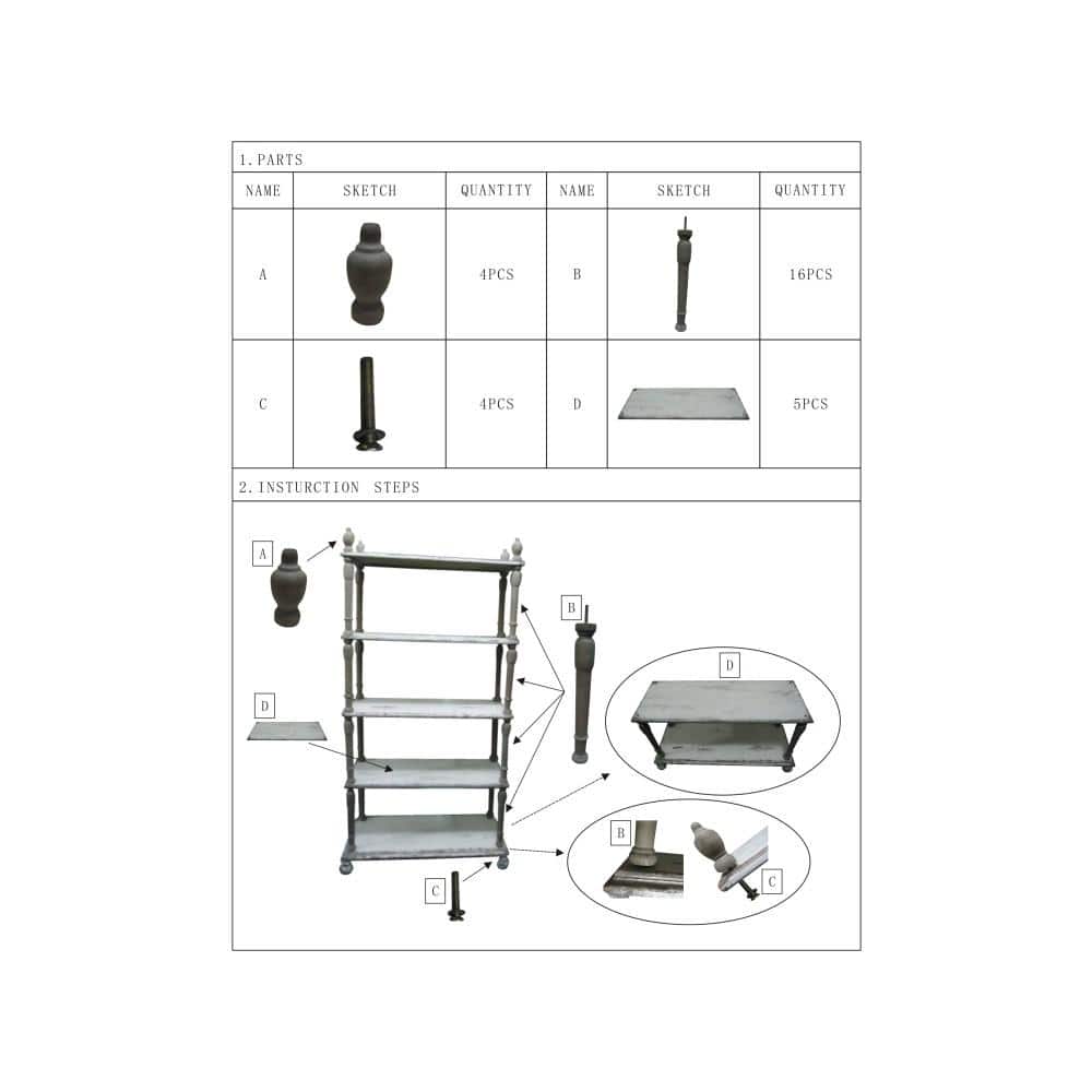 75" White and Brown Wood 5-Tier Farmhouse Baker's Rack