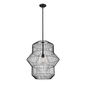 Orsay 1-Light Matte Black Statement Pendant Light with Clear Glass Shade