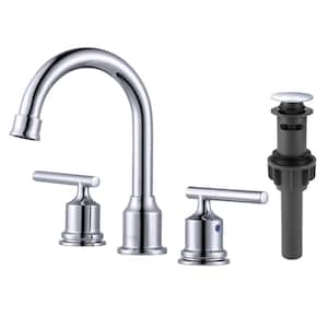 8 in. Widespread Double Handle Bathroom Faucet with Drain Kit in Chrome