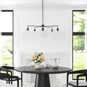 Modern Industrial Island Chandelier Lights, 5-Light Black Transitional Geometric Chandelier with Adjustable Lamp Arms