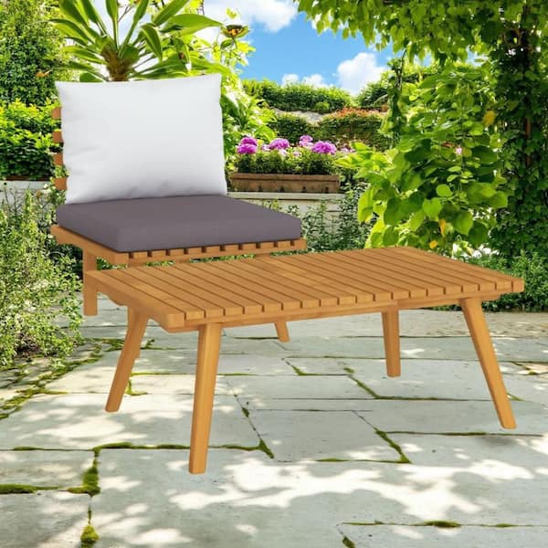 Roma Brown 2-Piece Solid Wood Modular Outdoor Bistro Set with Gray and White Polyester Cushion