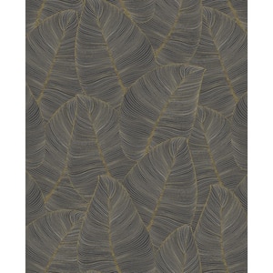 Metallic Leaf Black and Gold Paper Non - Pasted Strippable Wallpaper Roll (Cover 56.05 sq. ft.)