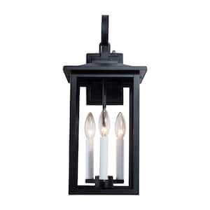 Hawaii 19.88 in. H 3-Bulb Black/White Hardwired Outdoor Wall Lantern Sconce with Dusk to Dawn (8-Pack)