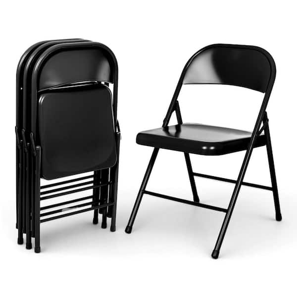 Bernadine Basics All Metal Folding Chair, Black, Pack of 4