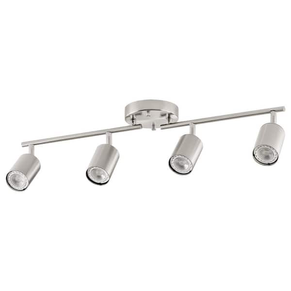 4-Light 2 ft. Galvanized Nickel Ceiling Mounted Hardwired Track Lighting Kit with Adjustable Heads and 4-Bulbs Included