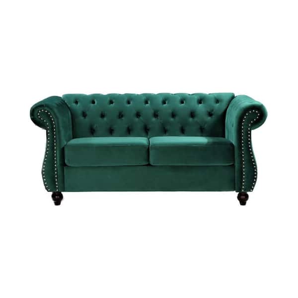 US Pride Furniture Feinstein 67.6 in. Green Velvet 2-Seater Upholstered Loveseat
