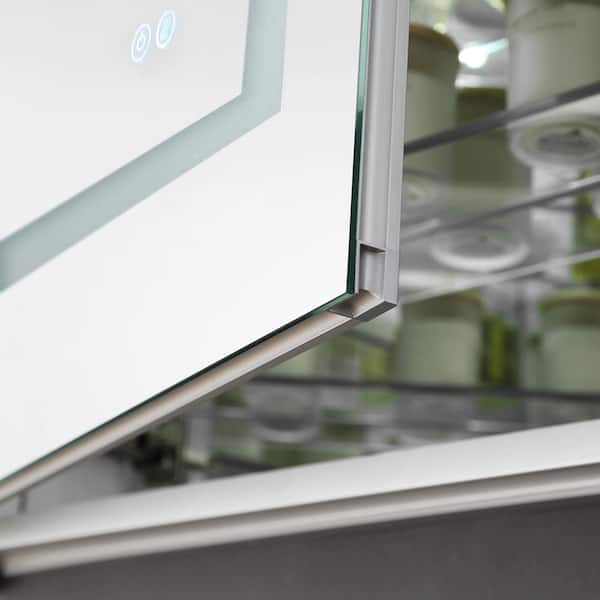 Spazio 24 in. W x 30 in. H Recessed or Surface Mount Medicine Cabinet with LED Lighting, Mirror Defogger and Left Hinge