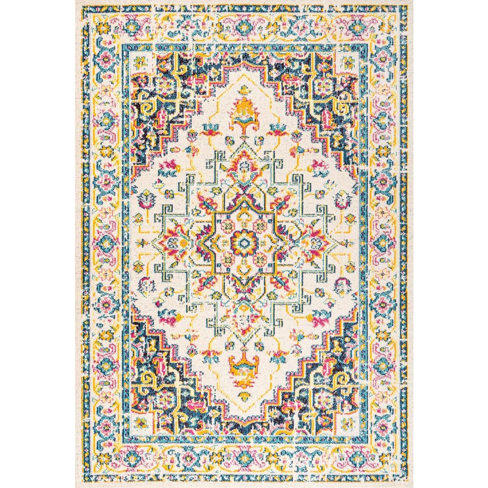 Ivory and Beige Reversible Medallion Synthetic Area Rug