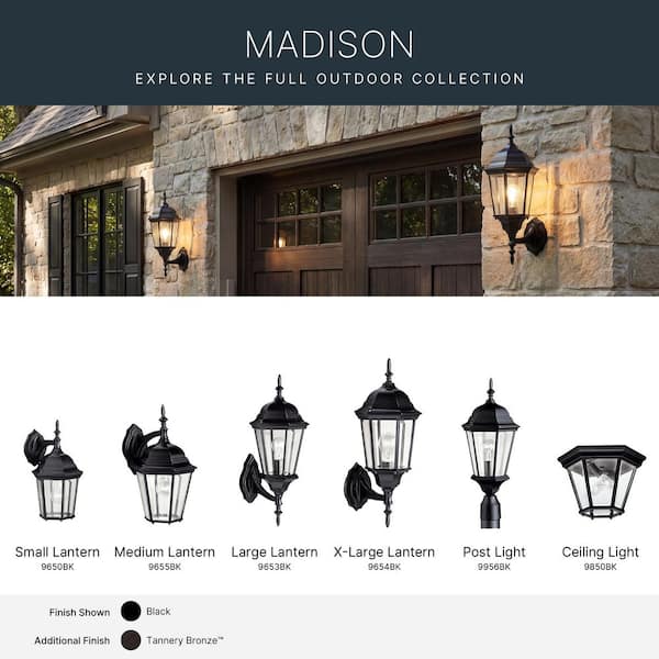 KICHLER Madison 22.75 in. 1-Light Black Outdoor Hardwired Wall