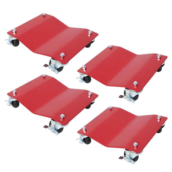 4-Pack 2500 lb. Capacity Heavy Duty Steel Hand Truck Wheel Dolly with Brakes, Red
