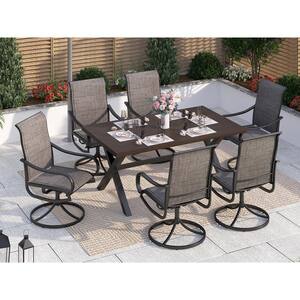 PHI VILLA Black 7-Piece Metal Patio Outdoor Dining Set with Extendable Table and Textilene C 
