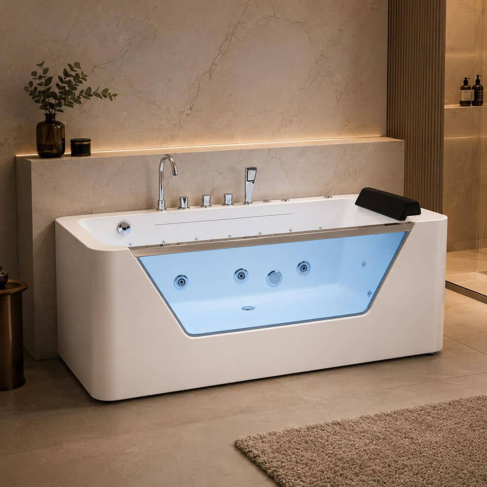67 in. x 31.5 in. Whirlpool Bathtub with Center Drain in White