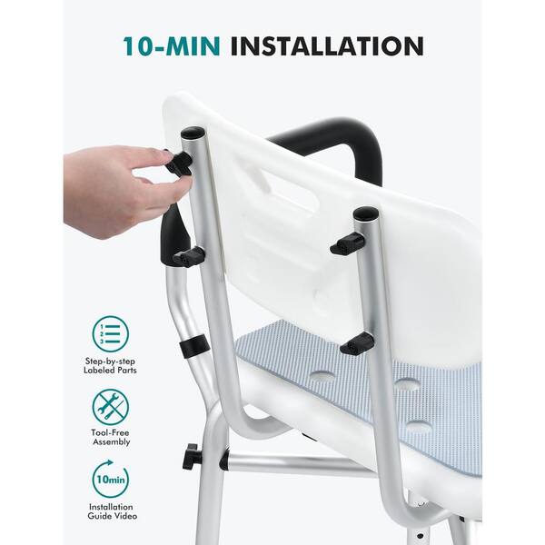 thumbnail interactive-video image 1 of Adrinfly 20.5 In. Aluminum Shower Chair For Elderly And Disabled With Arms, Back And Adjustable Height In Gray 1 of 11