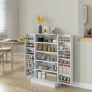 Kitchen Pantry, Storage Cabinet with 5-Tier Shelving, 12-Spice Racks in White