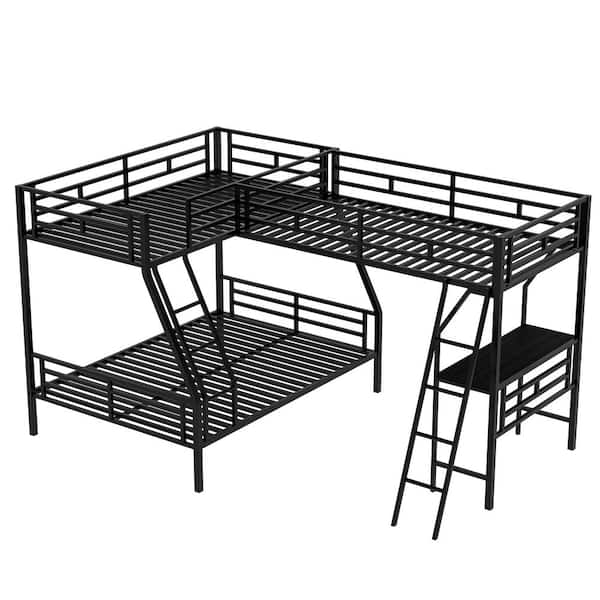 Metal Triple Bunk Beds With Desk, Black Metal Twin Bunk Beds