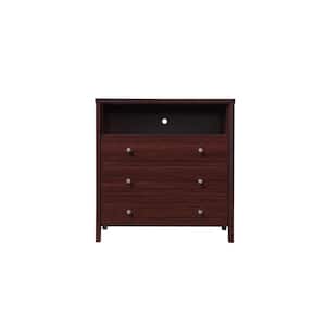 3-Drawer Mahogany Dresser with 1-Open Shelf 37 in. H x 19.5 in. W x 35.5 in. D